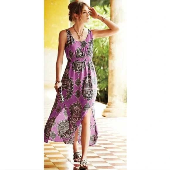 anthro purple dress ❤️ Anthro Maeve ‘Anna’s Silk’ medallion dress
